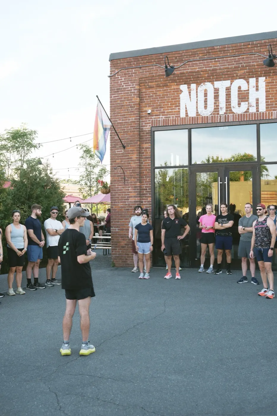 Runners gathered outside the venue for the pre-run briefing